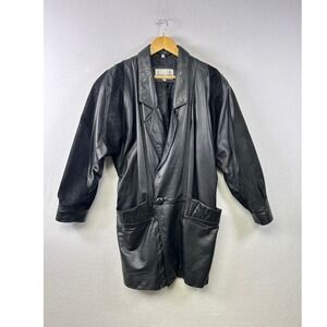 Vintage Donna Pelle Leather Jacket‎ Black Textured Sleeve Button Women's Small
